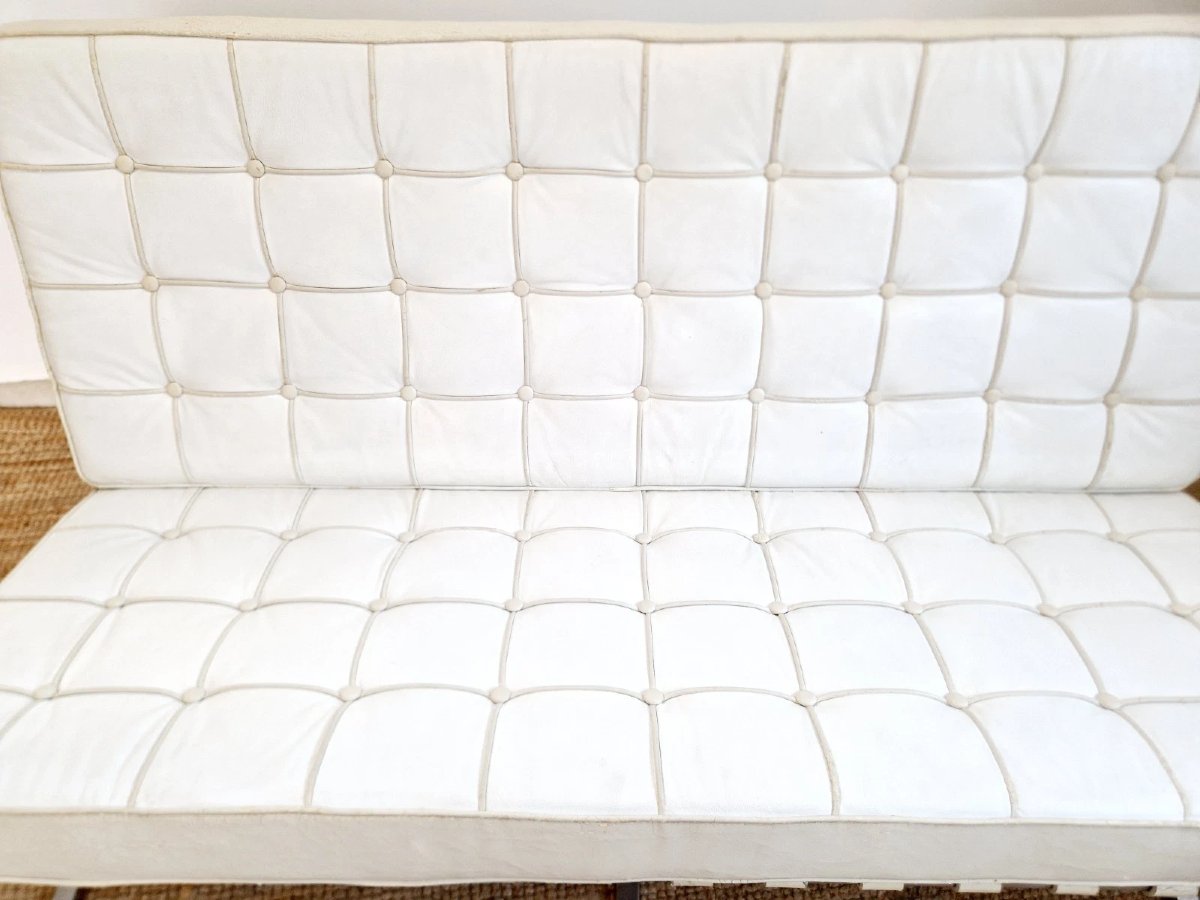 Mid-century Barcelona-style White Sofa-photo-2