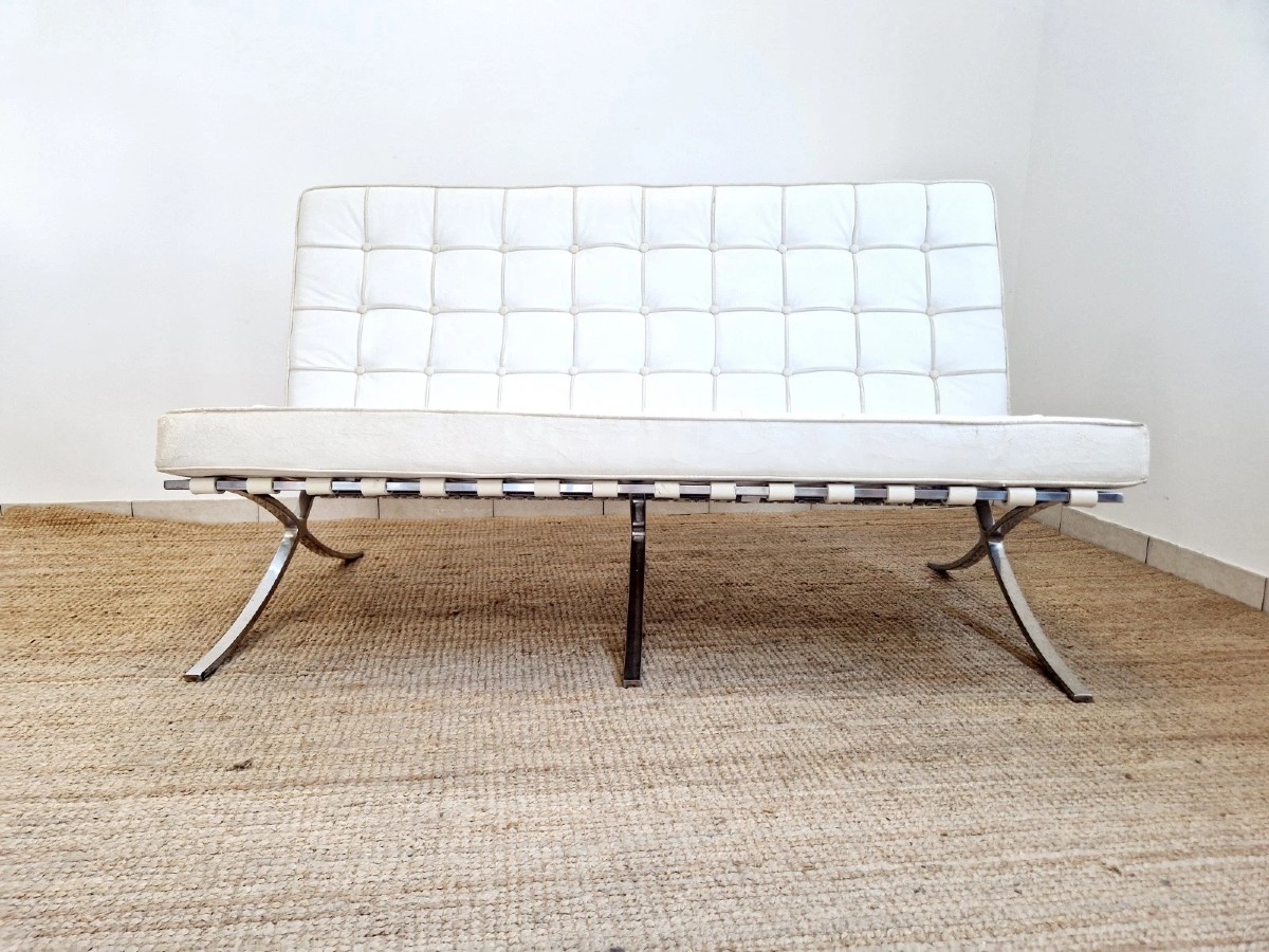 Mid-century Barcelona-style White Sofa