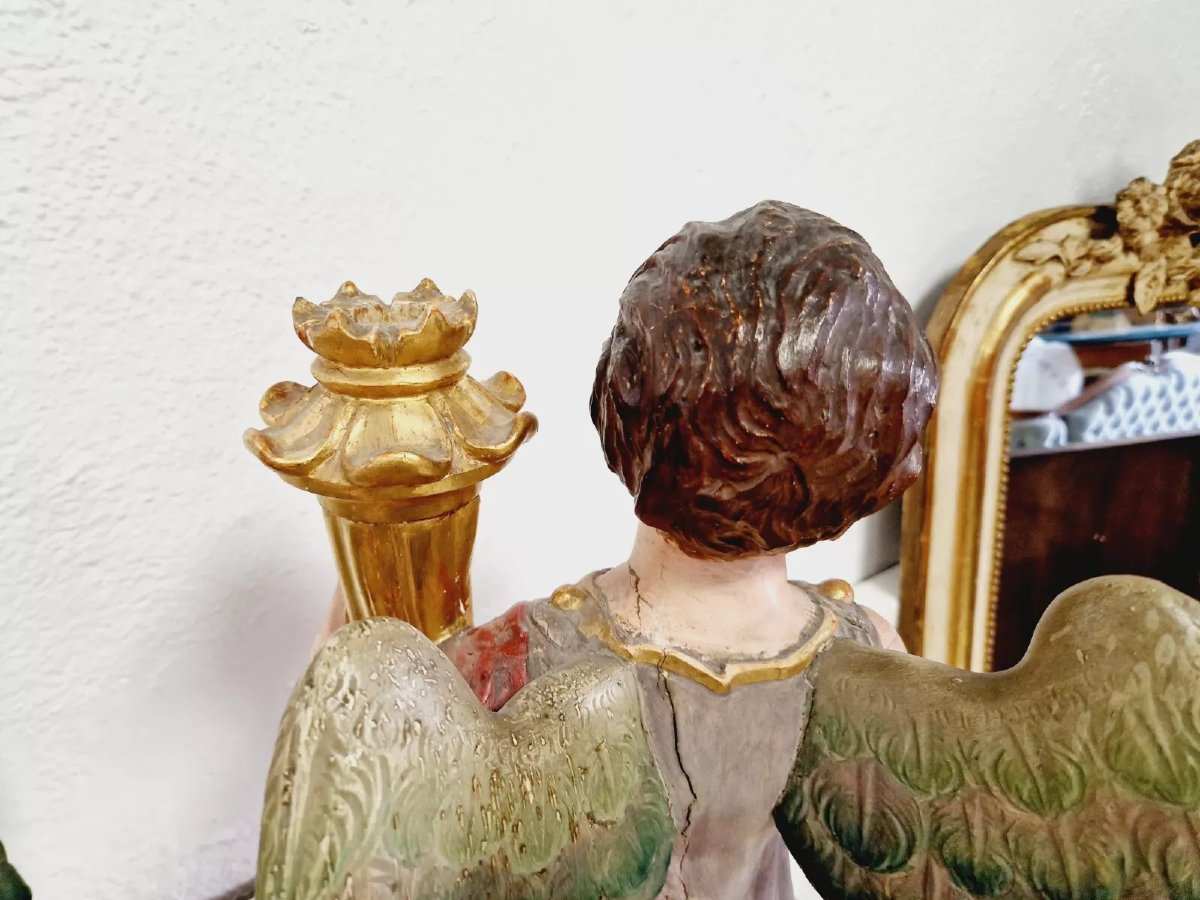 Pair Of Antique Angel-shaped Candlesticks-photo-3