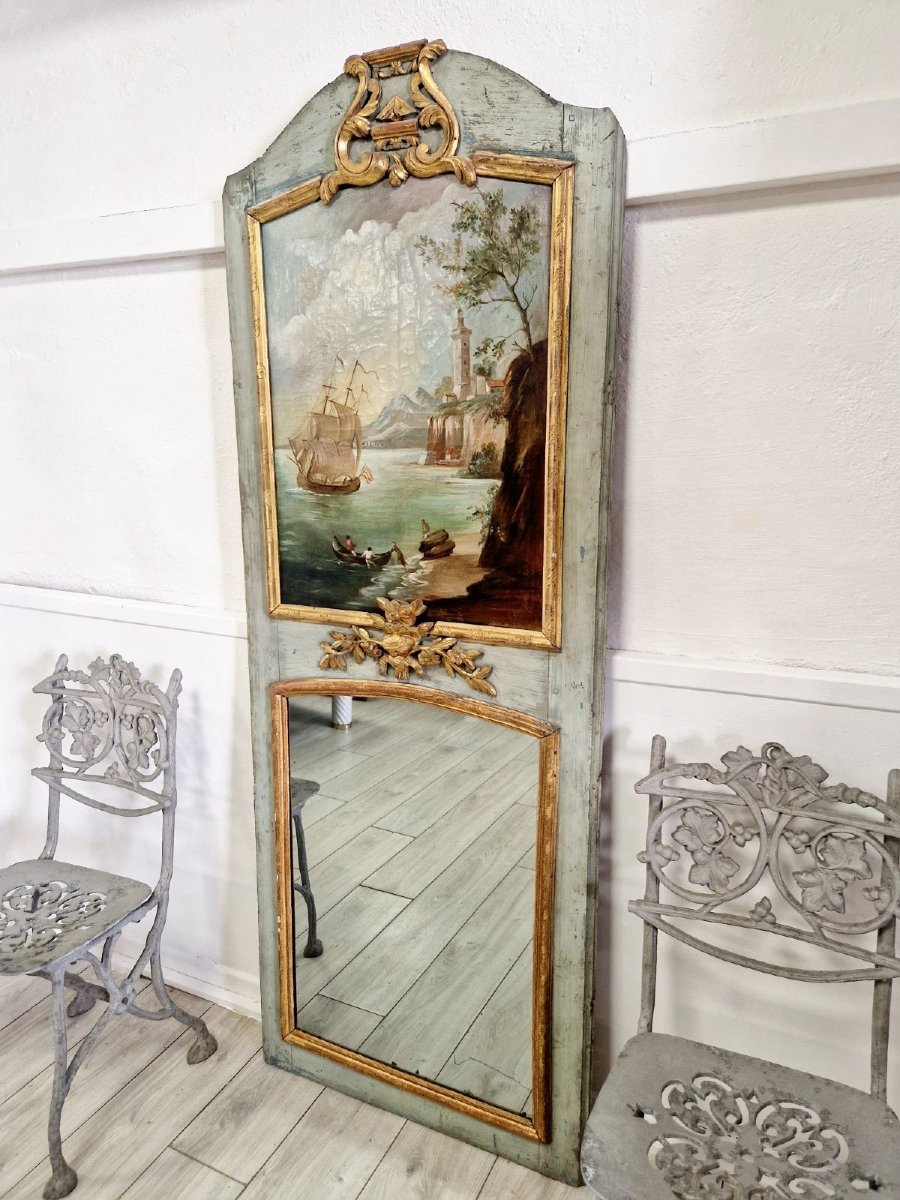 Antique French Trumeau, Oil-painted Mirror, Louis XVI Style-photo-4