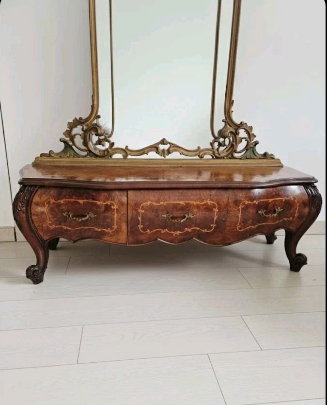 Coiffeuse italienne ancienne avec miroir doré-photo-3
