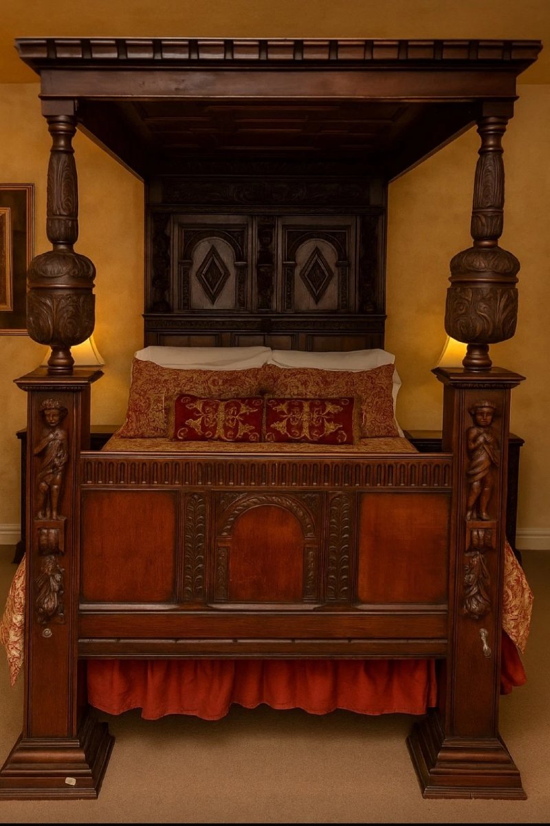 Lit à baldaquin jacobéen antique du XVIIe siècle Sainte-photo-2