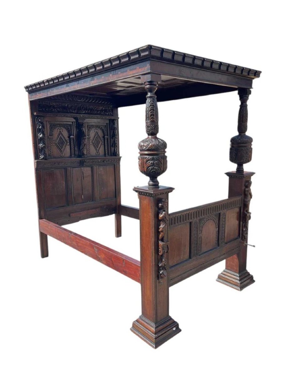 Lit à baldaquin jacobéen antique du XVIIe siècle Sainte-photo-7