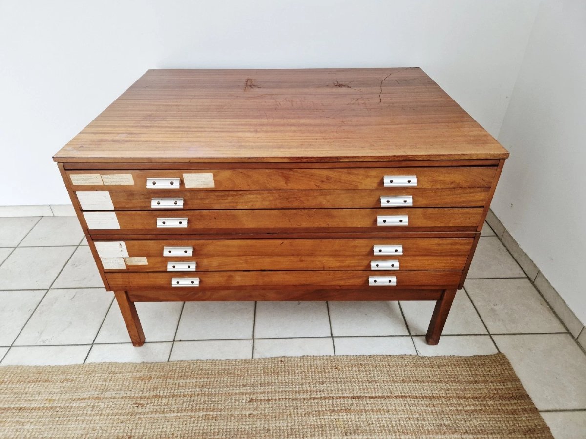 Commode en teck style vintage, style milieu du siècle, avec tiroirs de planification d'architec-photo-2