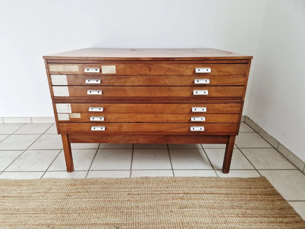 Commode en teck style vintage, style milieu du siècle, avec tiroirs de planification d'architec-photo-3