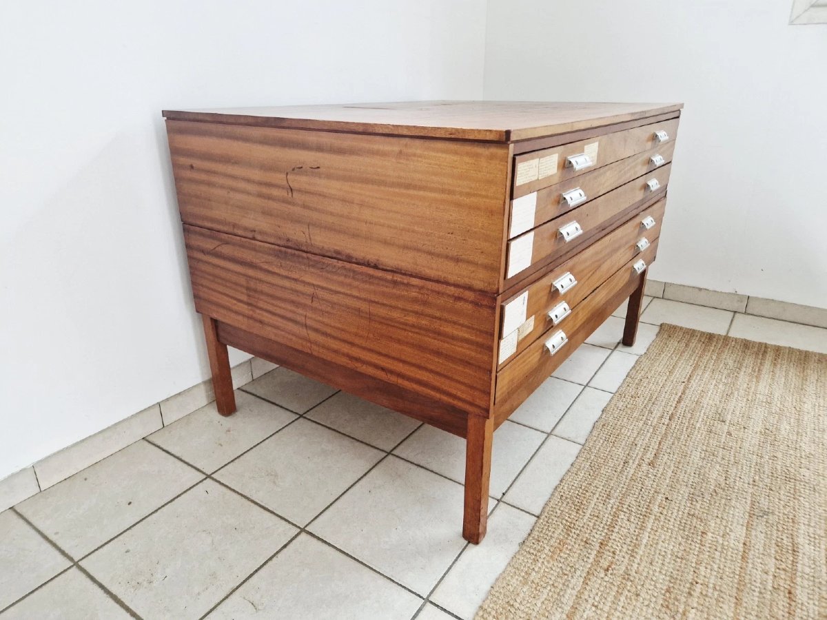 Commode en teck style vintage, style milieu du siècle, avec tiroirs de planification d'architec-photo-4