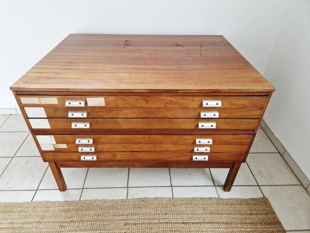 Commode en teck style vintage, style milieu du siècle, avec tiroirs de planification d'architec-photo-3