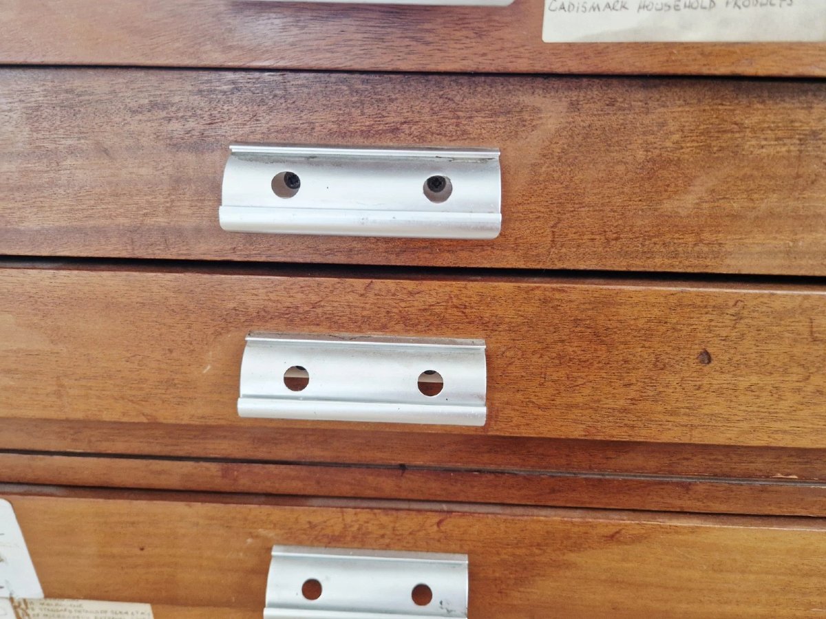 Commode en teck style vintage, style milieu du siècle, avec tiroirs de planification d'architec-photo-4