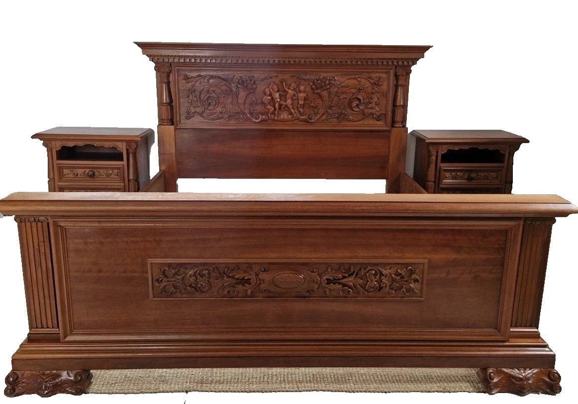 Antique Renaissance-style Bed And Wardrobes, King Size-photo-4