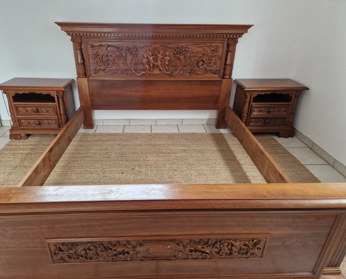 Antique Renaissance-style Bed And Wardrobes, King Size-photo-2