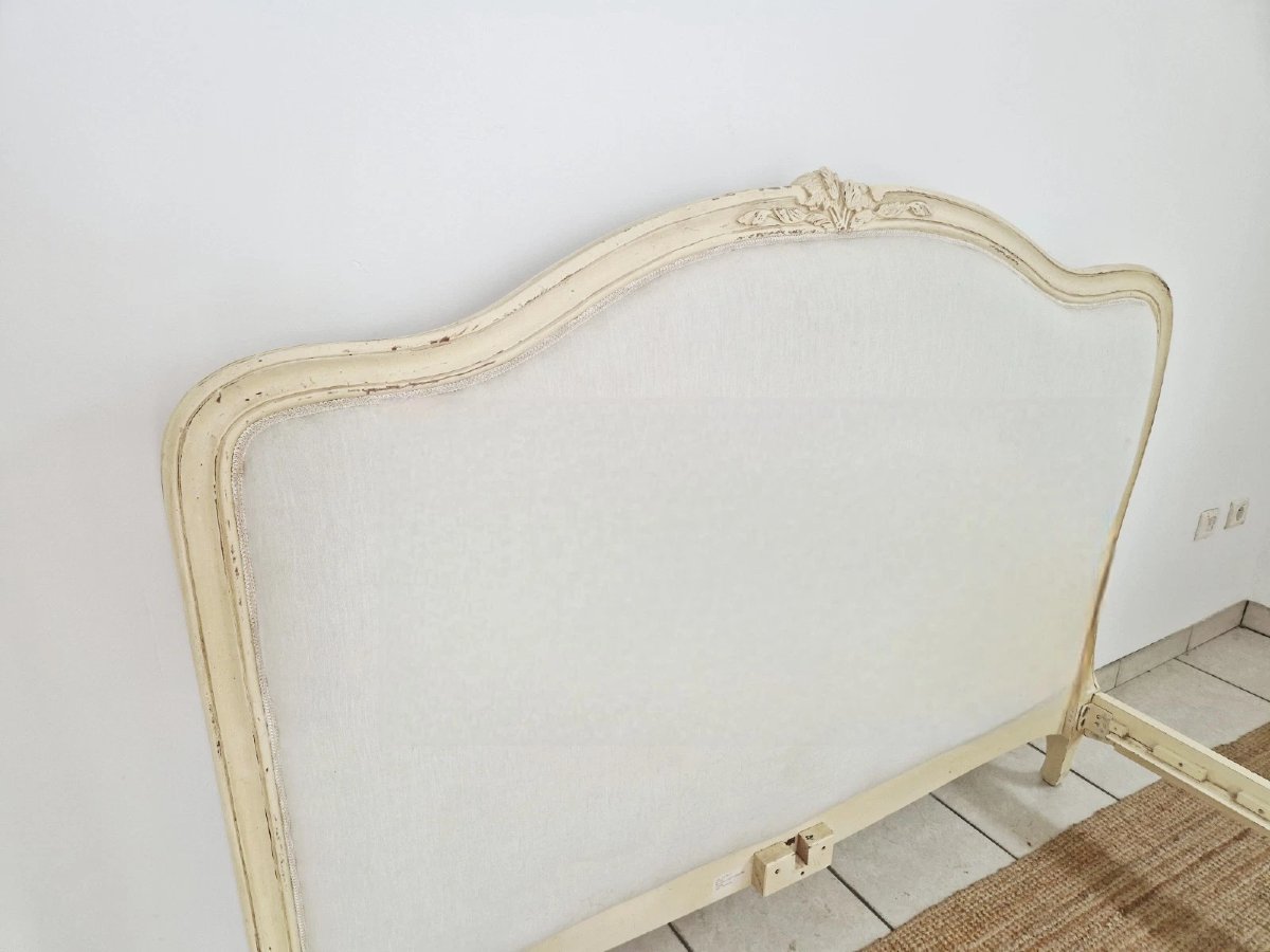 Antique French Upholstered Bed, White King-size Bed-photo-3