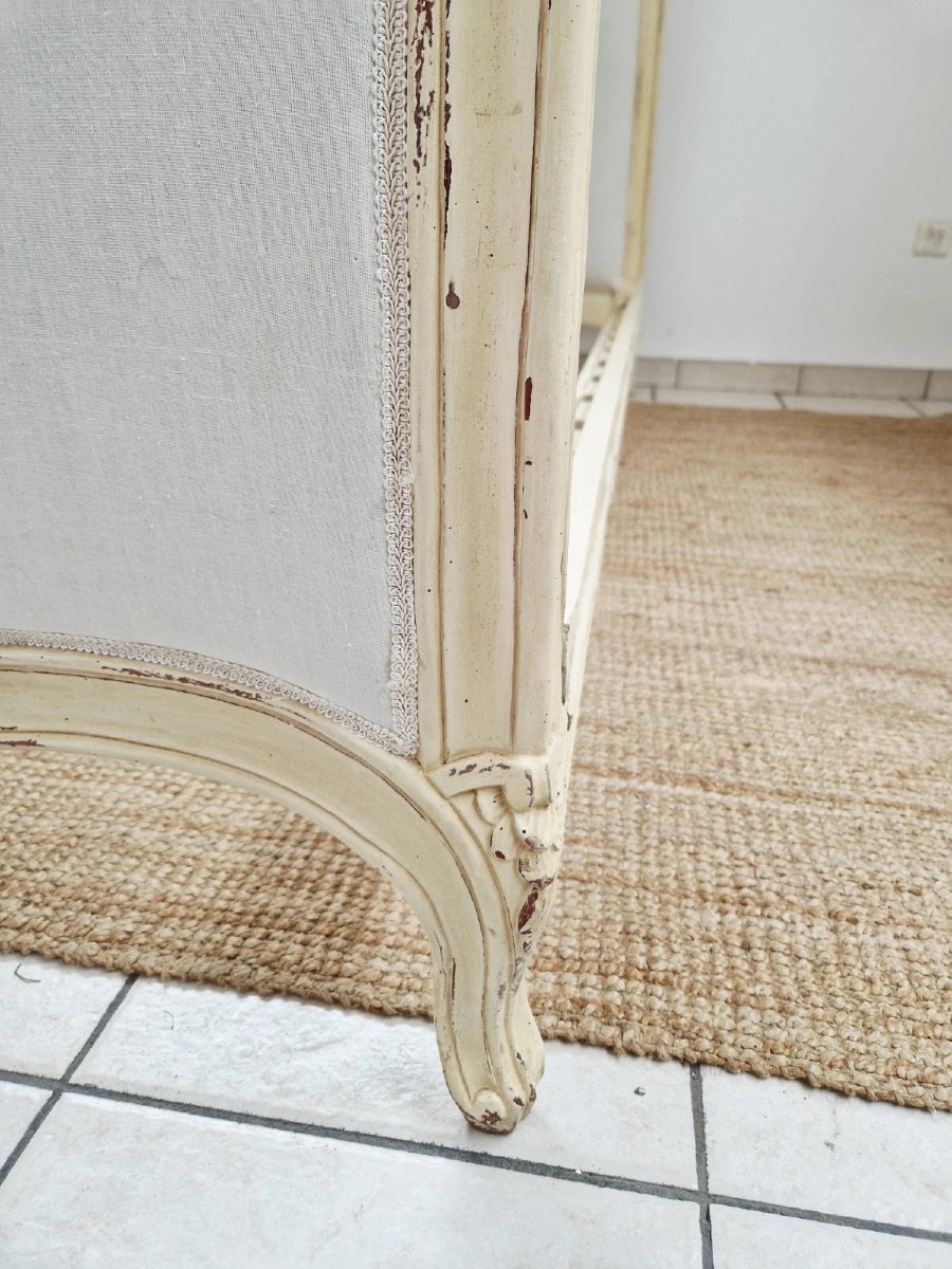 Antique French Upholstered Bed, White King-size Bed-photo-1