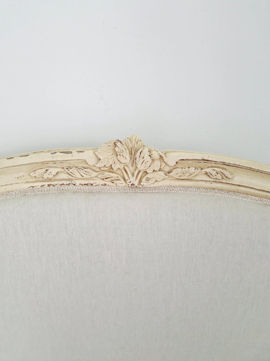 Antique French Upholstered Bed, White King-size Bed-photo-5