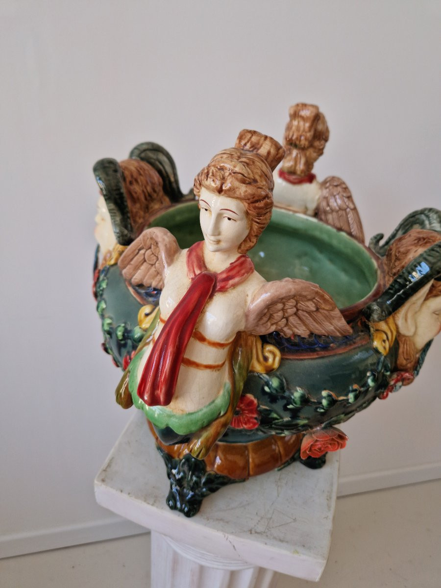 Jardinière en majolique de style Renaissance française-photo-2