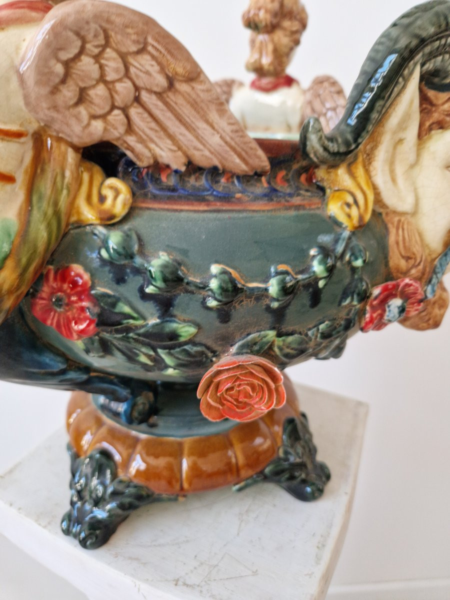 Jardinière en majolique de style Renaissance française-photo-3