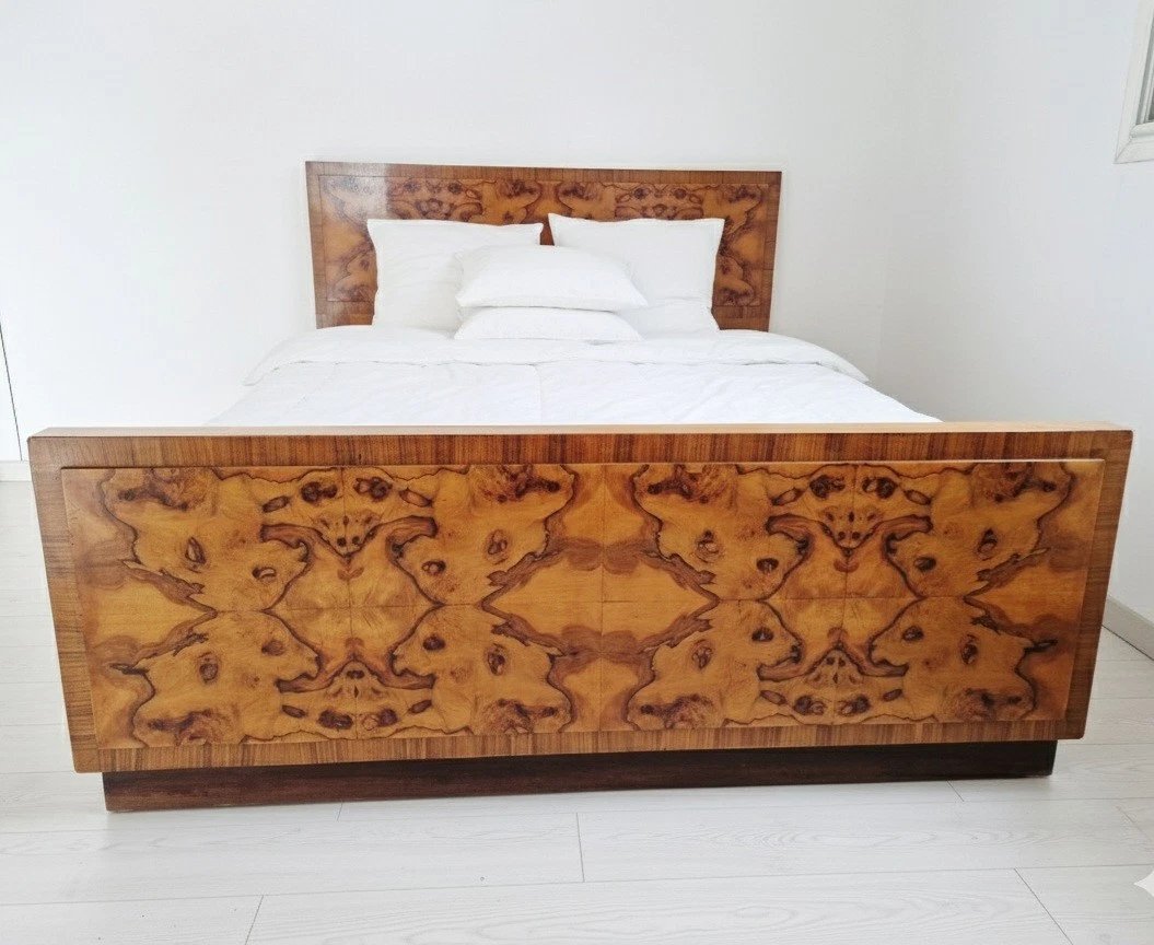 Art Deco King Size Bed In Blond Walnut Burl-photo-4