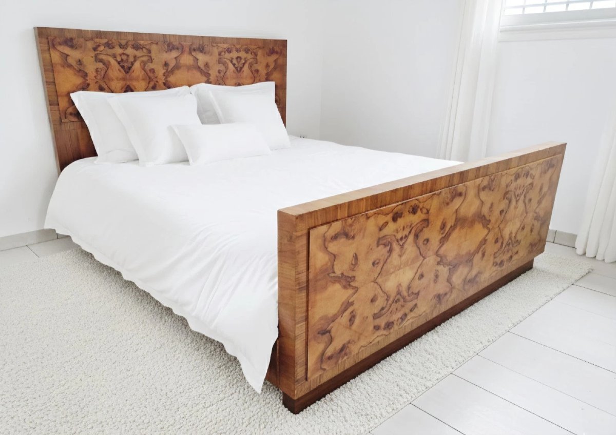 Art Deco King Size Bed In Blond Walnut Burl-photo-6