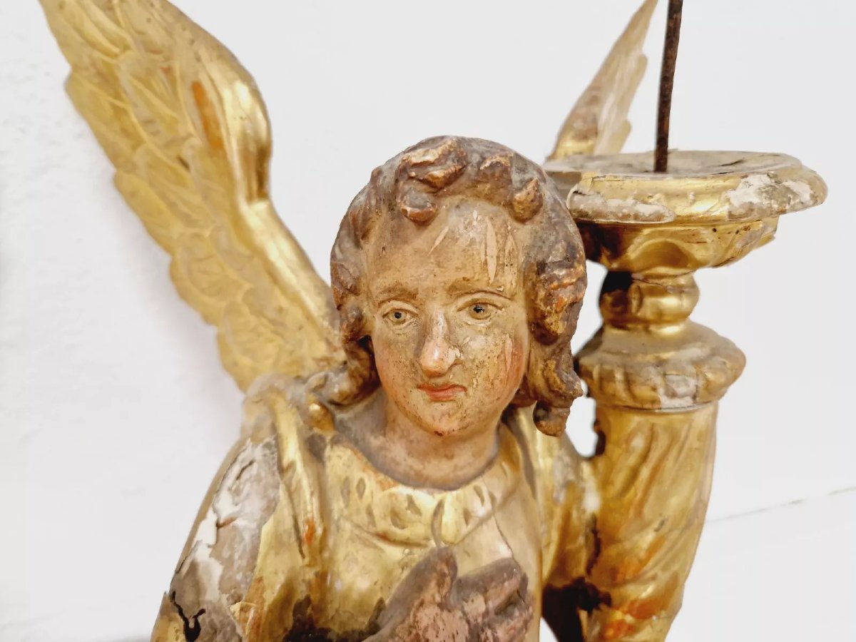 Pair Of Antique French Angel-shaped Torch Holders-photo-3