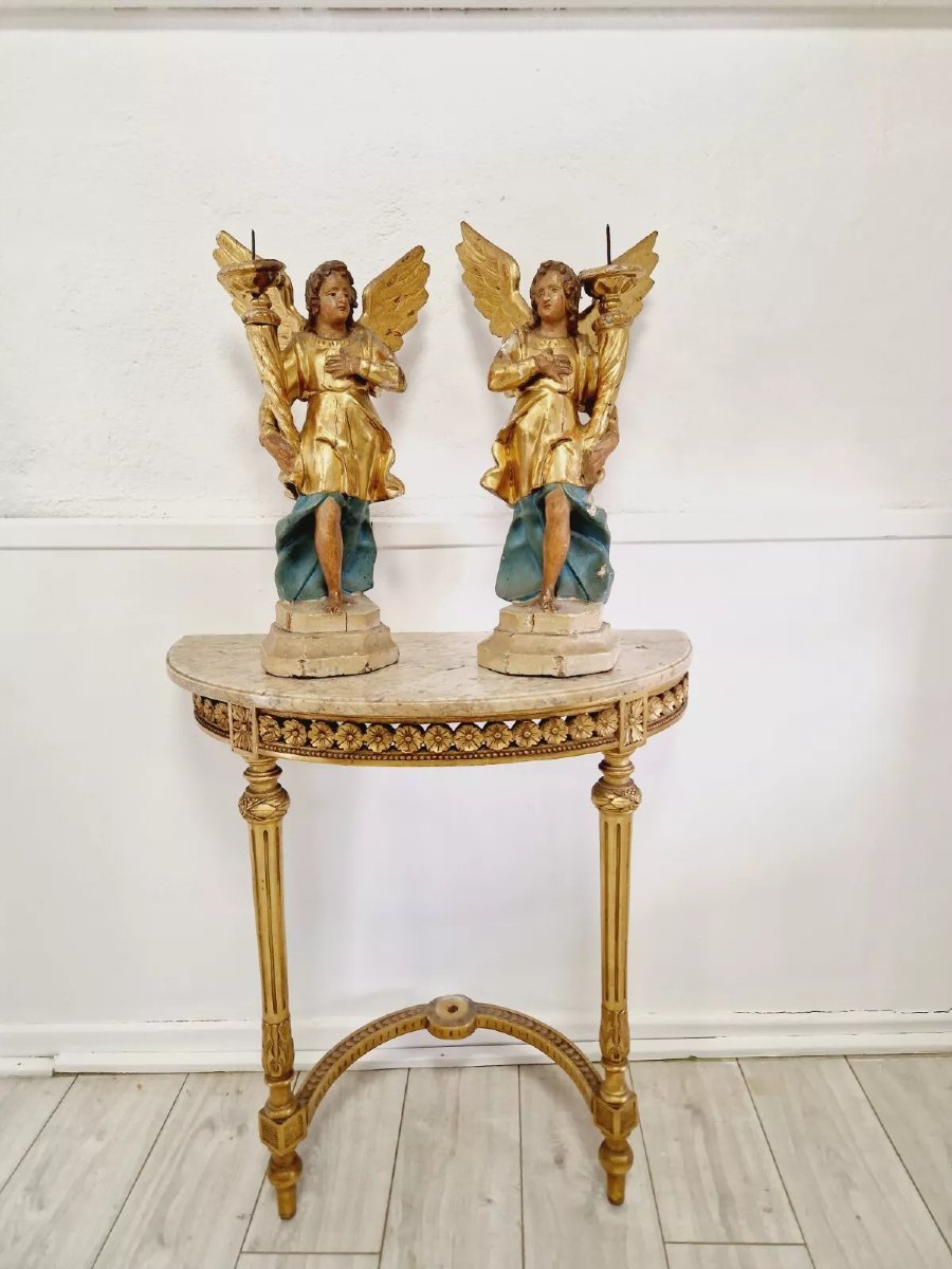 Pair Of Antique French Angel-shaped Torch Holders-photo-5