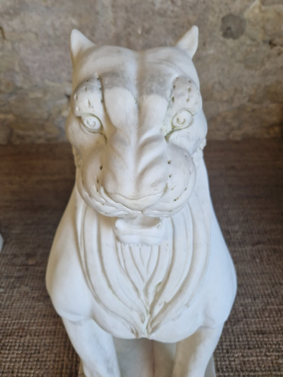 Pair Of Antique Marble Lion Statues, 1920-photo-2