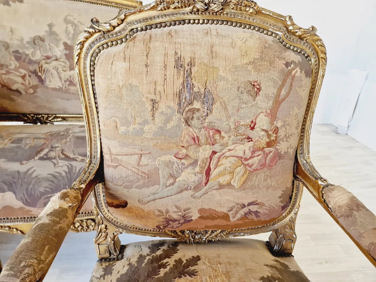 Antique French Aubusson Rococo Living Room Set-photo-6