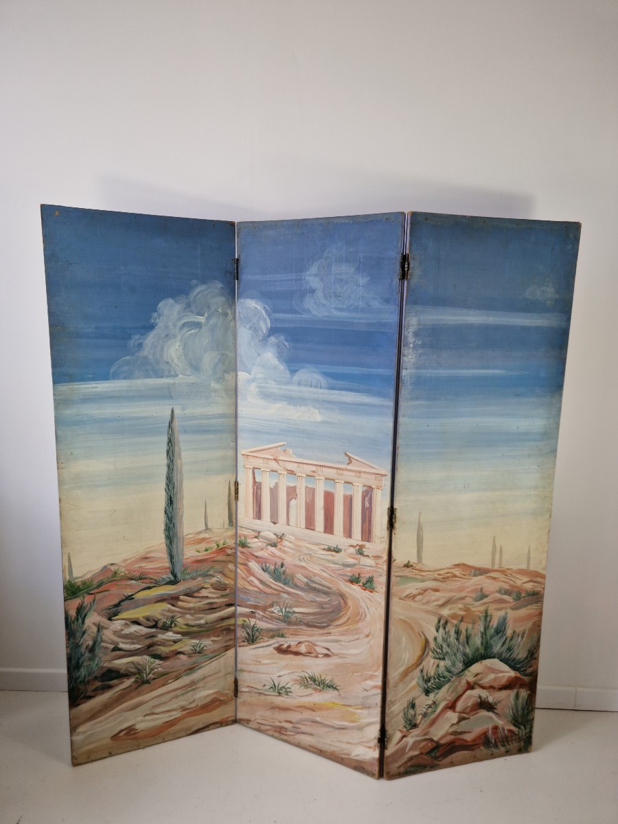 Antique French Folding Screen "the Pantheon"