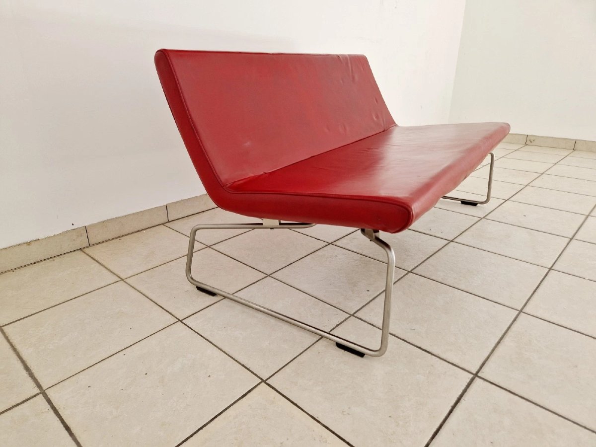 Vintage Ultra-lightweight Red Leather Sofa, Barber And Osgerby For Cappellini-photo-2
