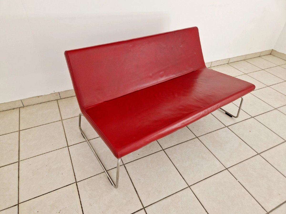 Vintage Ultra-lightweight Red Leather Sofa, Barber And Osgerby For Cappellini-photo-4
