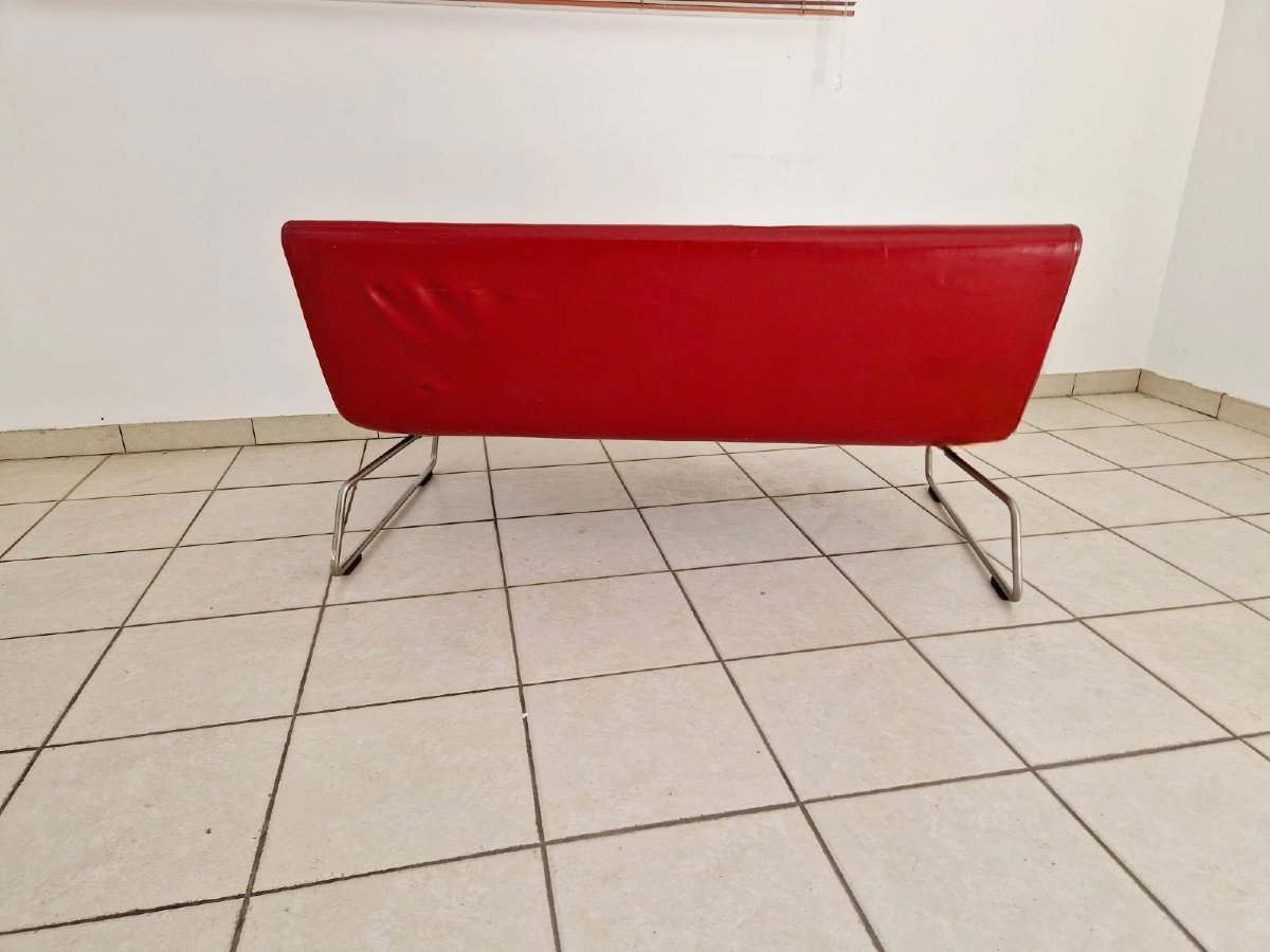 Vintage Ultra-lightweight Red Leather Sofa, Barber And Osgerby For Cappellini-photo-1