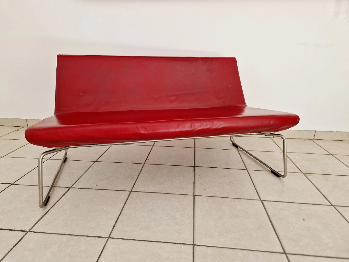 Vintage Ultra-lightweight Red Leather Sofa, Barber And Osgerby For Cappellini-photo-2