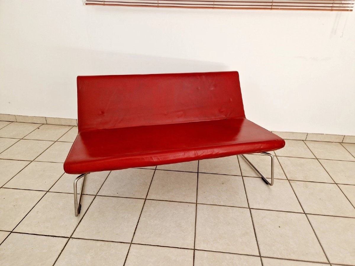 Vintage Ultra-lightweight Red Leather Sofa, Barber And Osgerby For Cappellini-photo-4