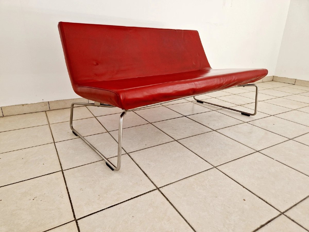 Vintage Ultra-lightweight Red Leather Sofa, Barber And Osgerby For Cappellini-photo-5