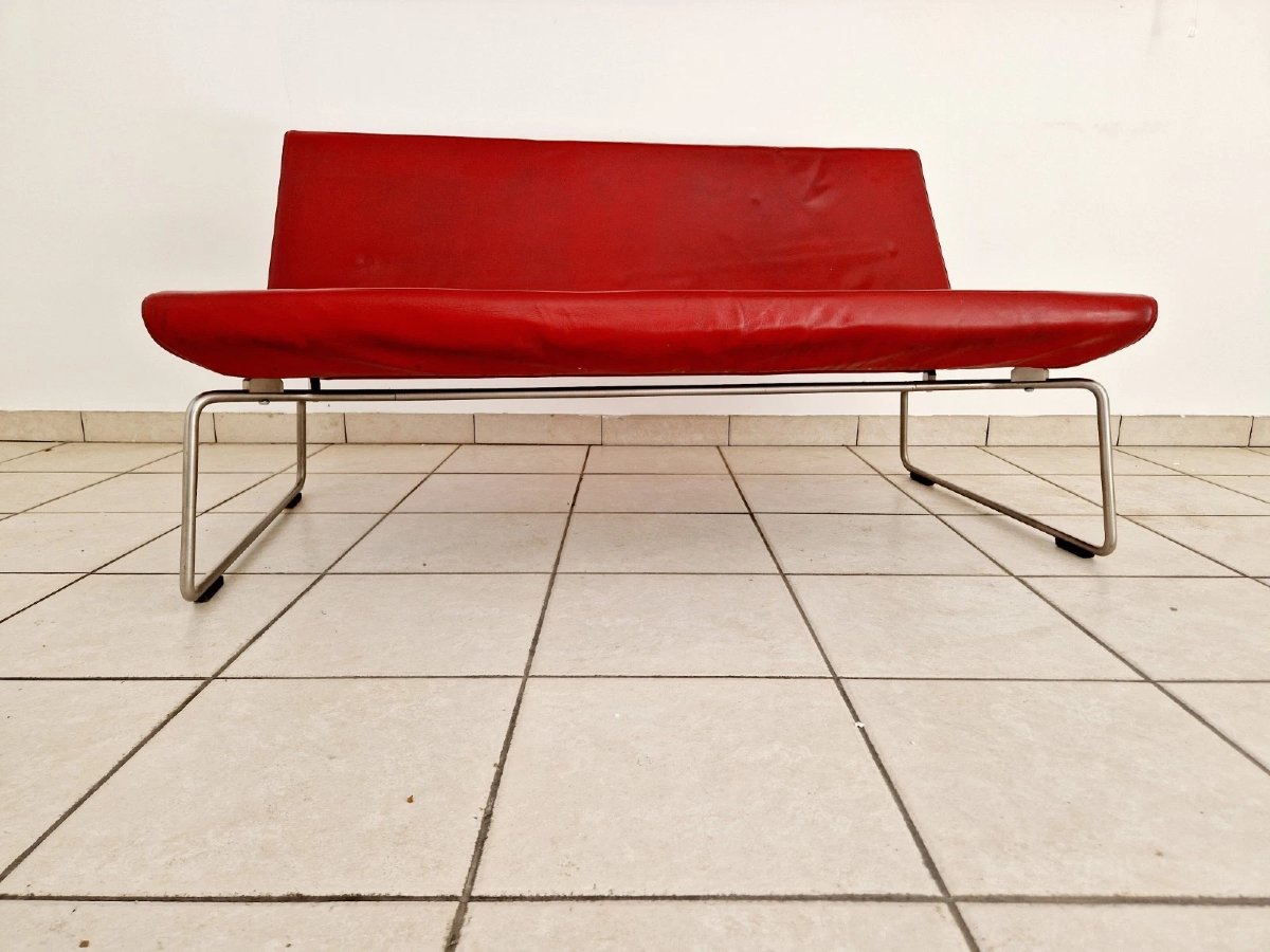 Vintage Ultra-lightweight Red Leather Sofa, Barber And Osgerby For Cappellini-photo-6