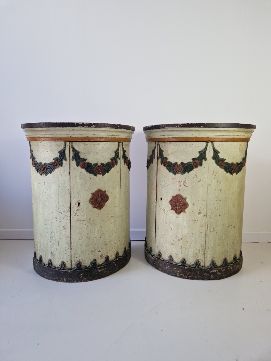 Pair Of 18th-century Italian Drum-fronted Sideboards