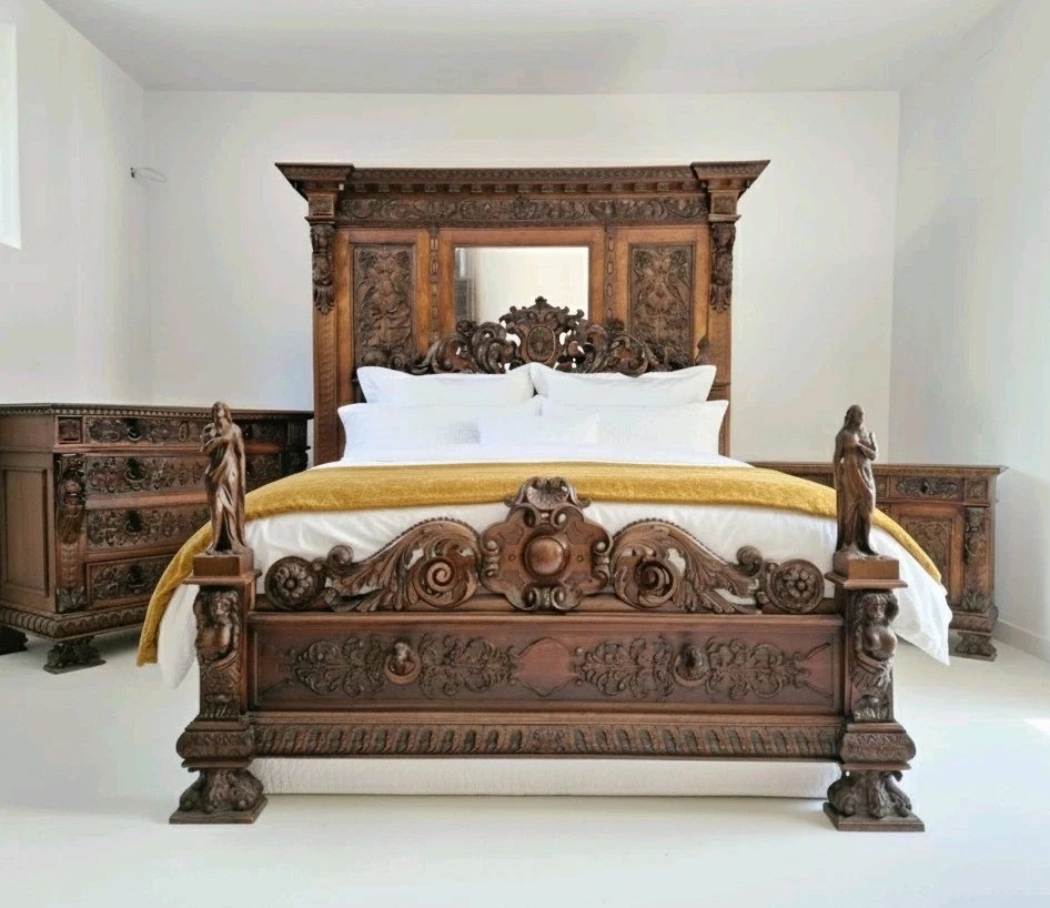 Antique Renaissance Bedroom Set, King Size Bed