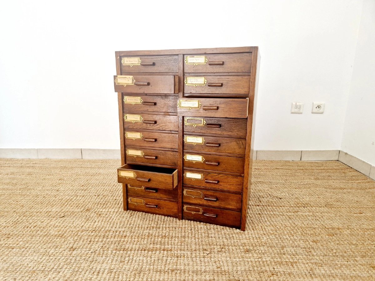 Antique Mahogany Filing Cabinet With 18 Drawers-photo-7