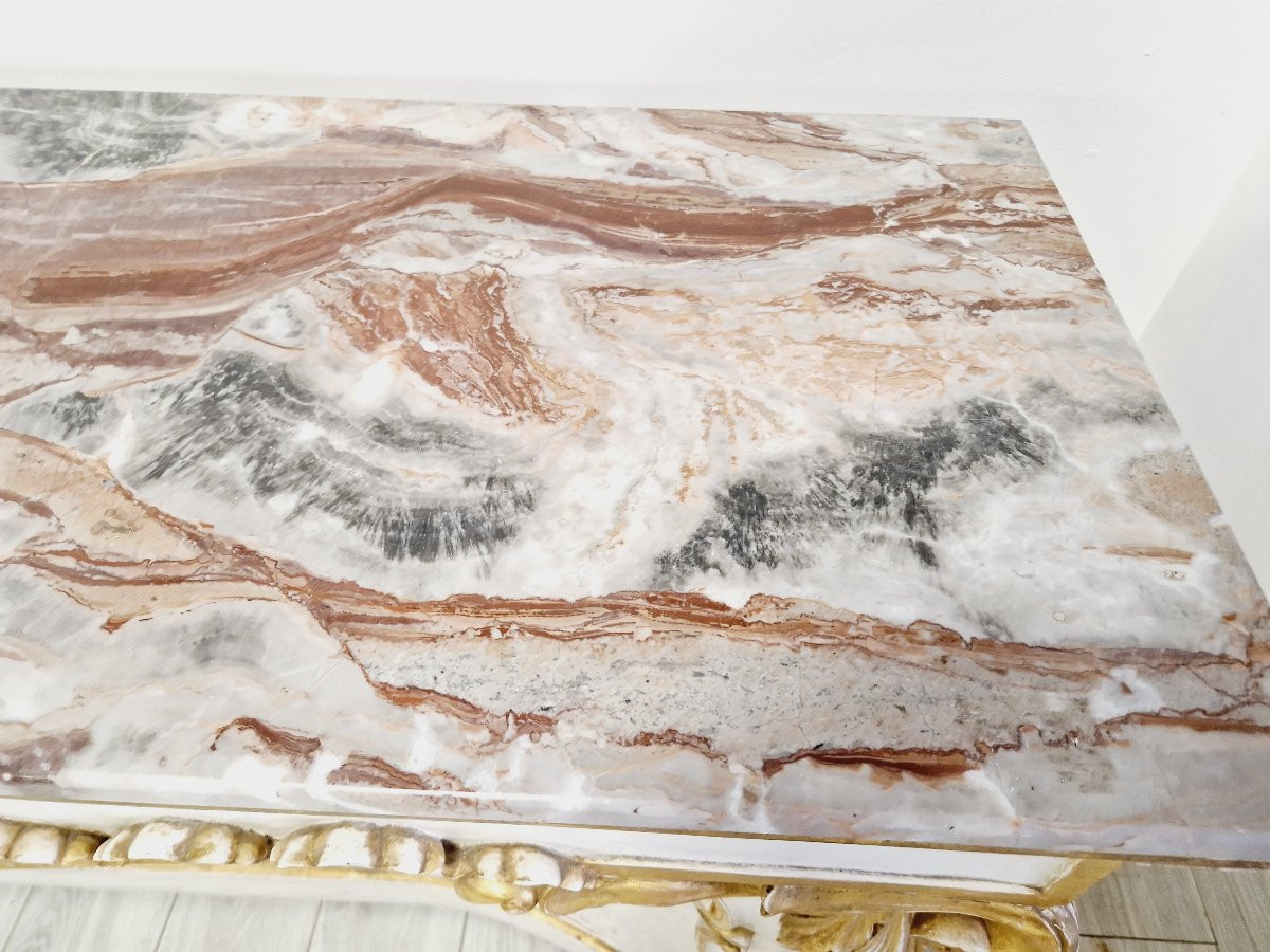 Antique Rococo Style Console Table With Marble Top-photo-1