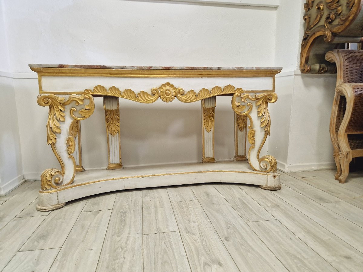 Antique Rococo Style Console Table With Marble Top-photo-6