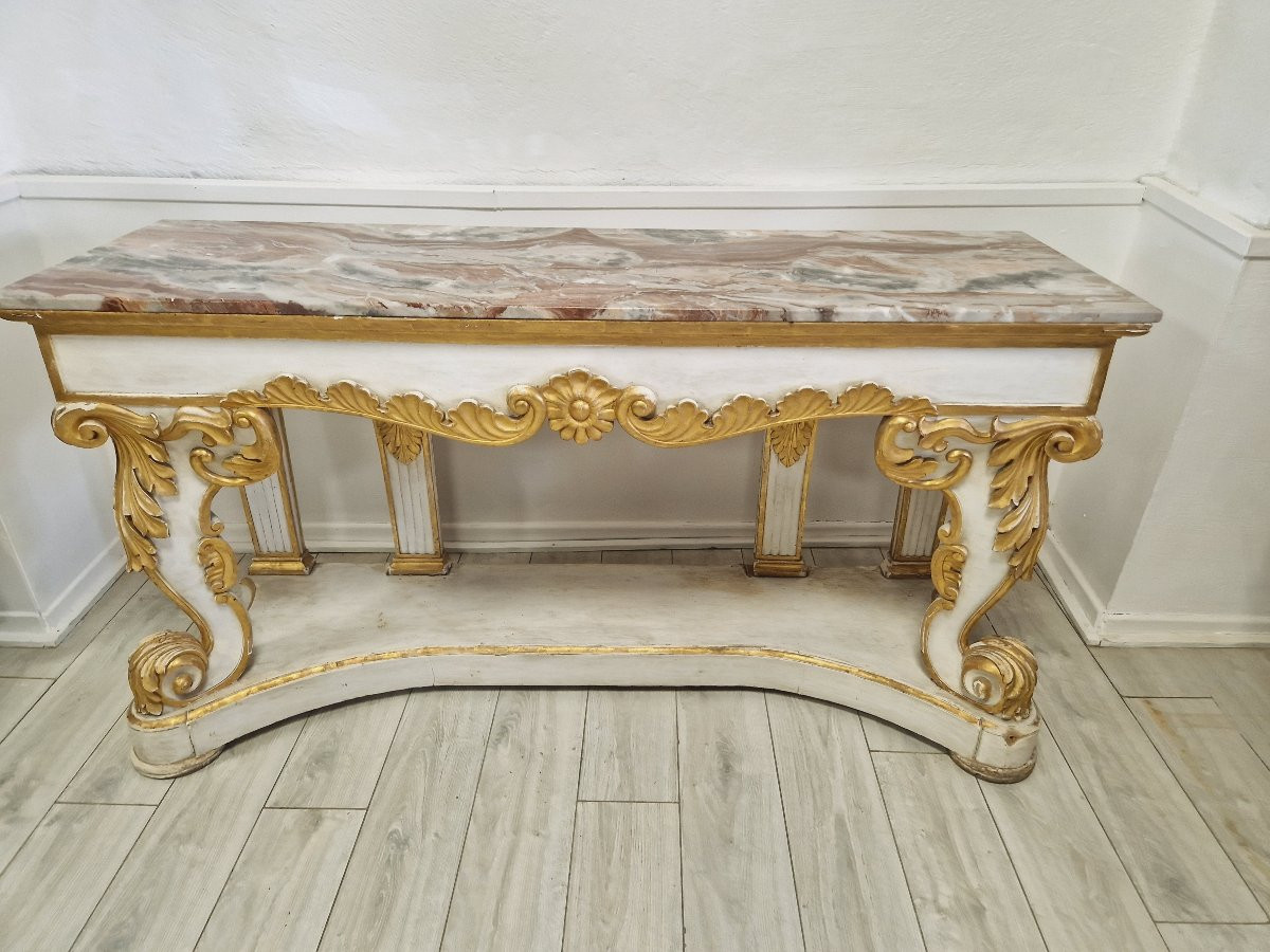 Antique Rococo Style Console Table With Marble Top-photo-7
