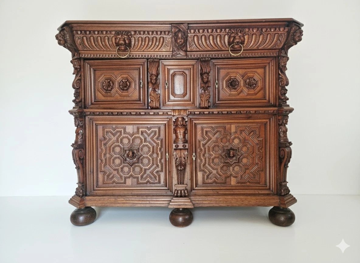 Antique Wardrobe In The French Renaissance Style From The 19th Century-photo-2