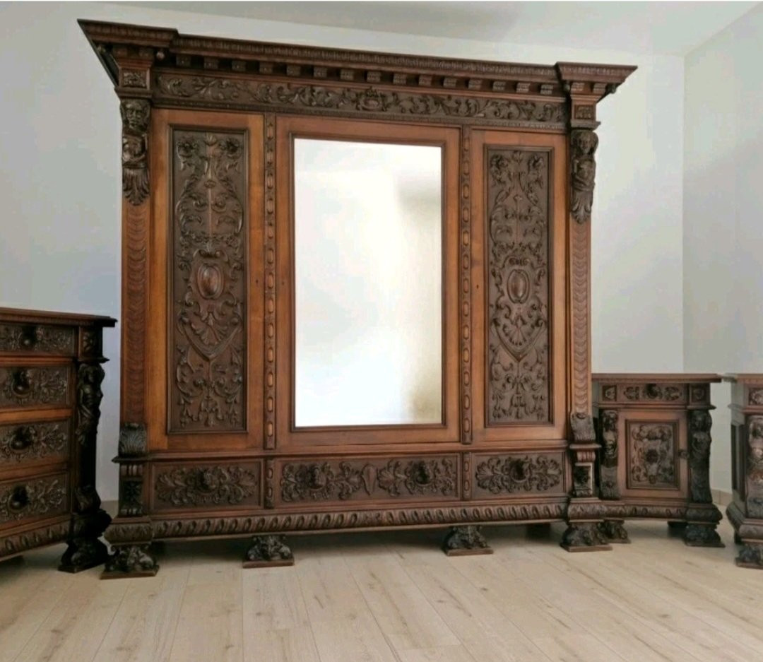 Ensemble de chambre à coucher antique italien Renaissance-photo-5