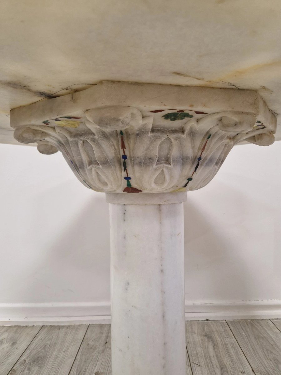 Table vintage italienne en marbre Pietra Dura avec incrustations florales-photo-3