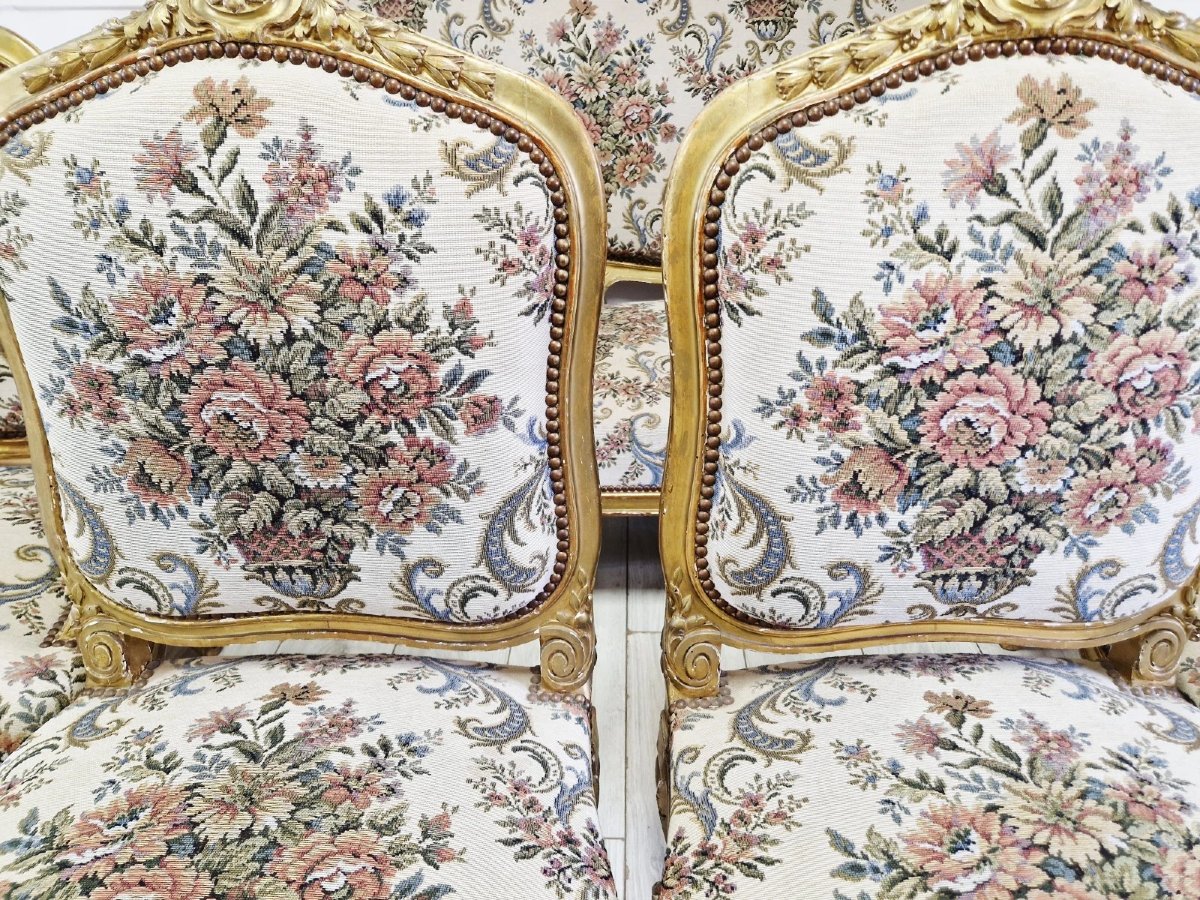 5-piece Living Room Set Consisting Of A Sofa And Antique French Armchairs-photo-4