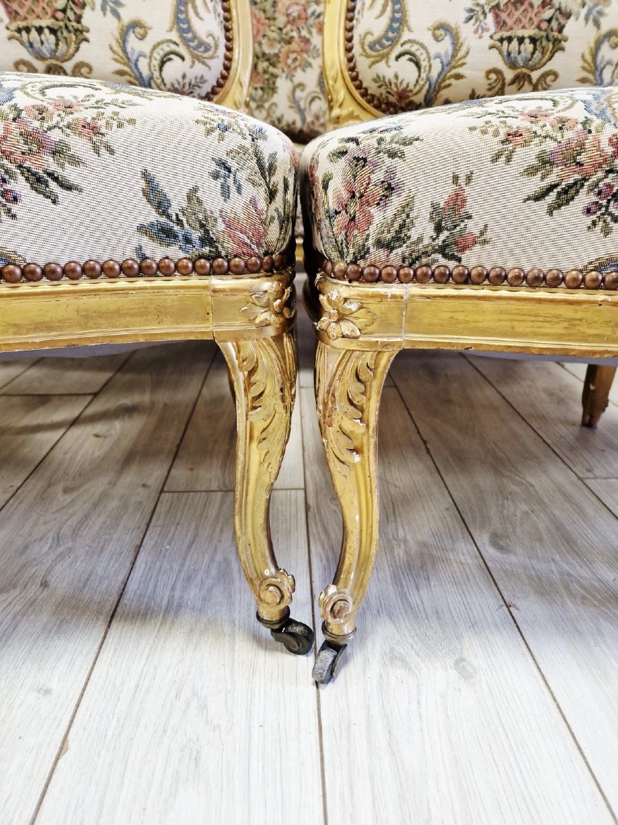 5-piece Living Room Set Consisting Of A Sofa And Antique French Armchairs-photo-4