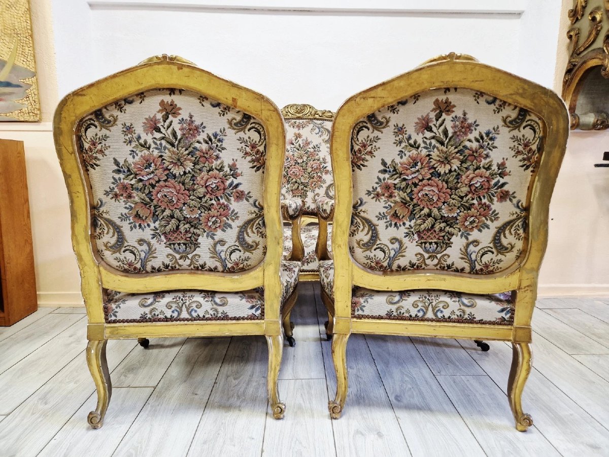 5-piece Living Room Set Consisting Of A Sofa And Antique French Armchairs-photo-5