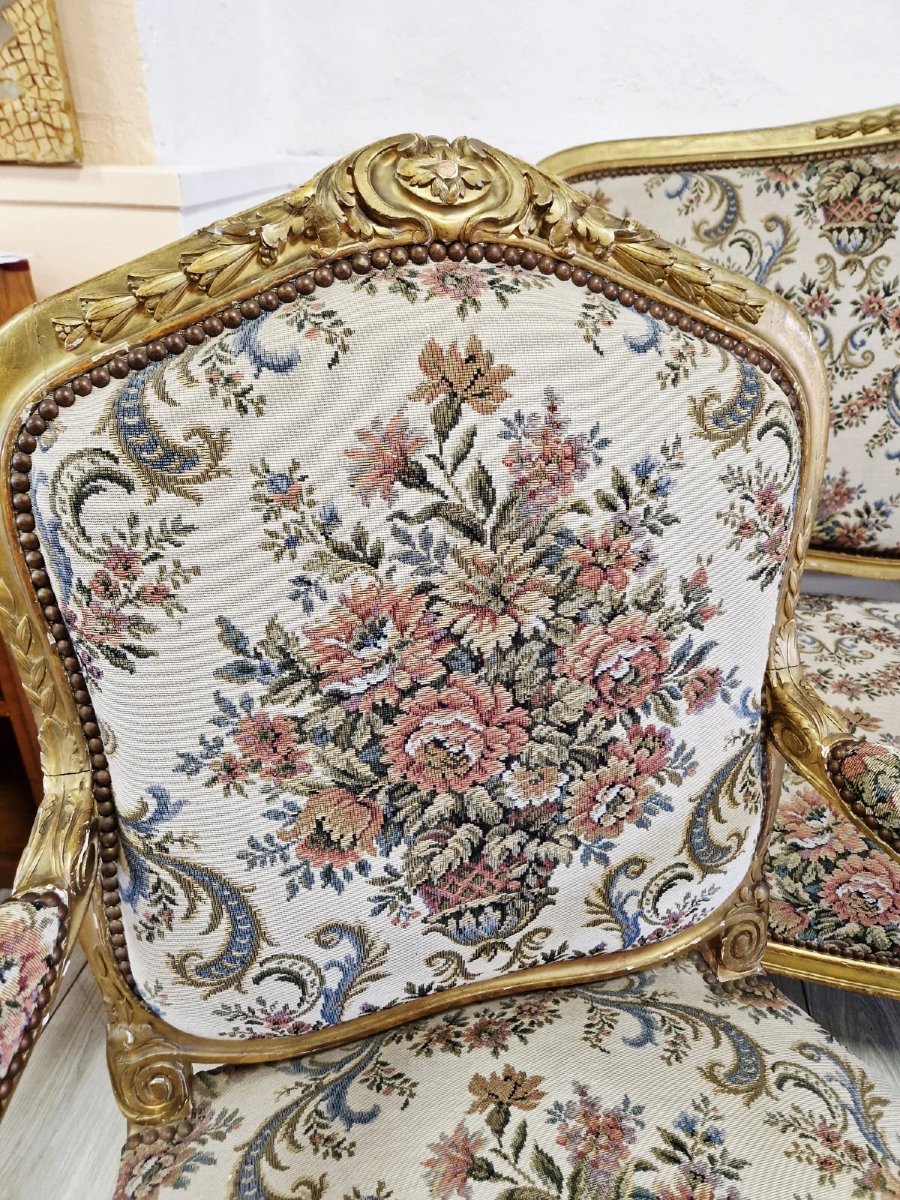 5-piece Living Room Set Consisting Of A Sofa And Antique French Armchairs-photo-6