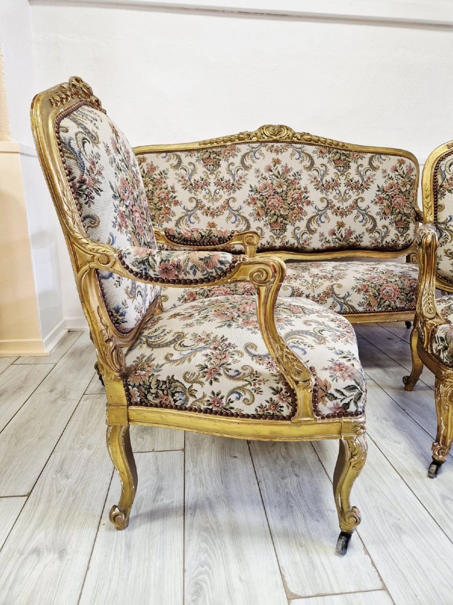 5-piece Living Room Set Consisting Of A Sofa And Antique French Armchairs-photo-7