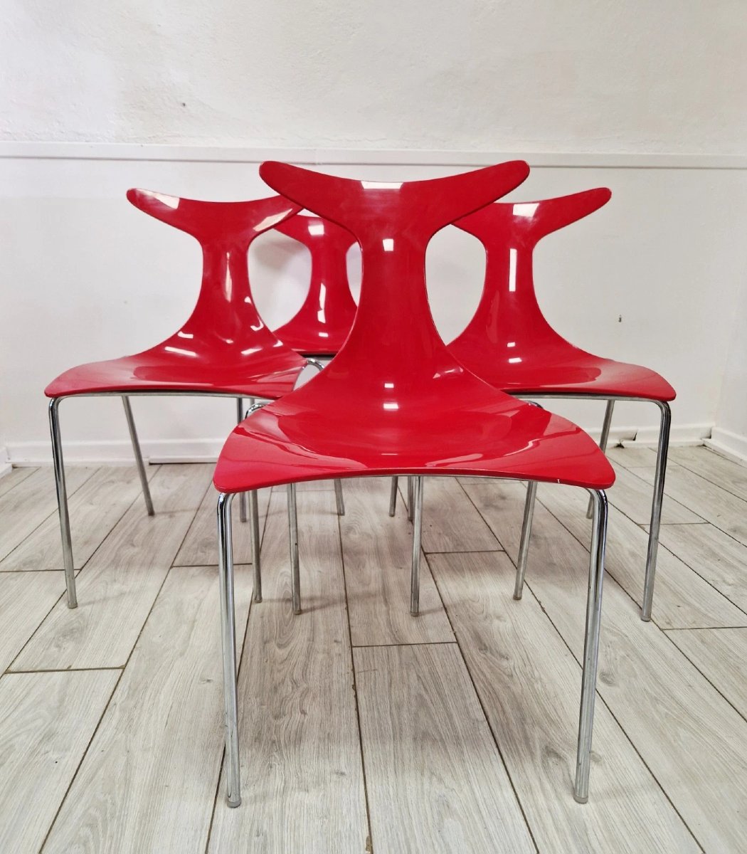 Vintage Stackable Chairs Delfy Design Gino Carollo X 4-photo-2