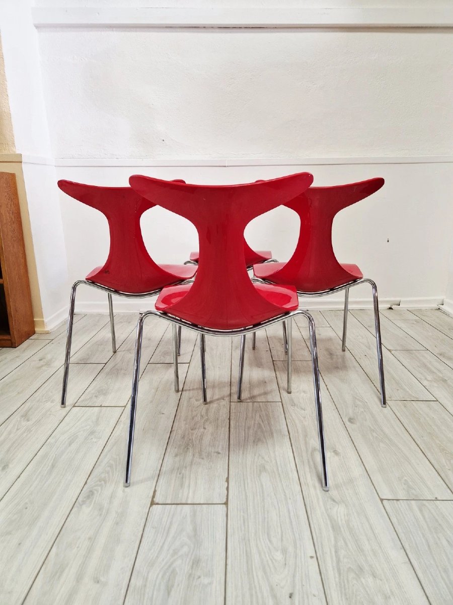 Vintage Stackable Chairs Delfy Design Gino Carollo X 4-photo-3