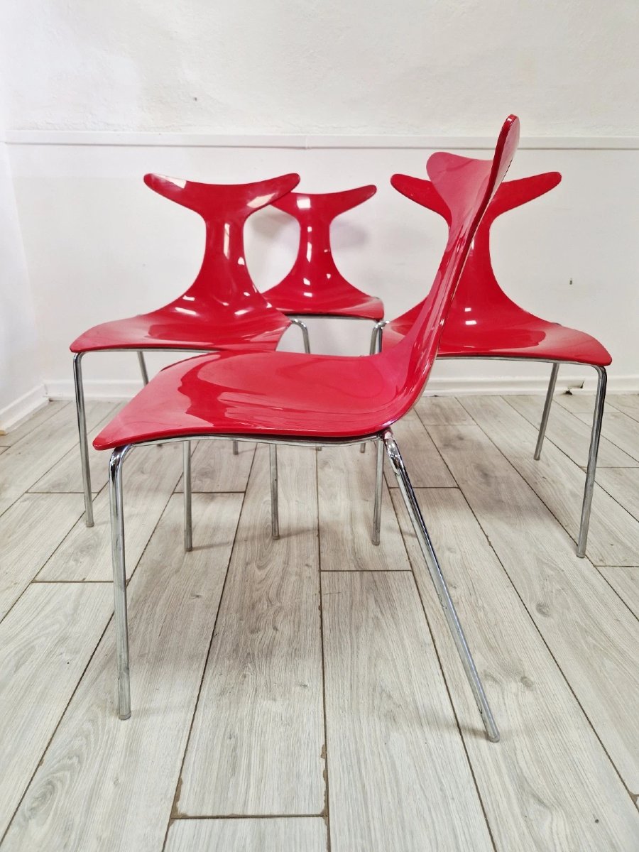 Vintage Stackable Chairs Delfy Design Gino Carollo X 4-photo-4